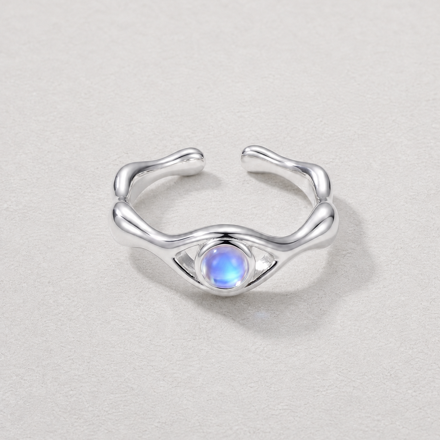 MOON GAZE — Moonstone Curved Silver Open Ring