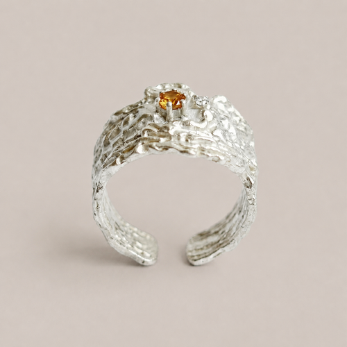 EMBER VEIN — Zircon Textured Silver Open Ring