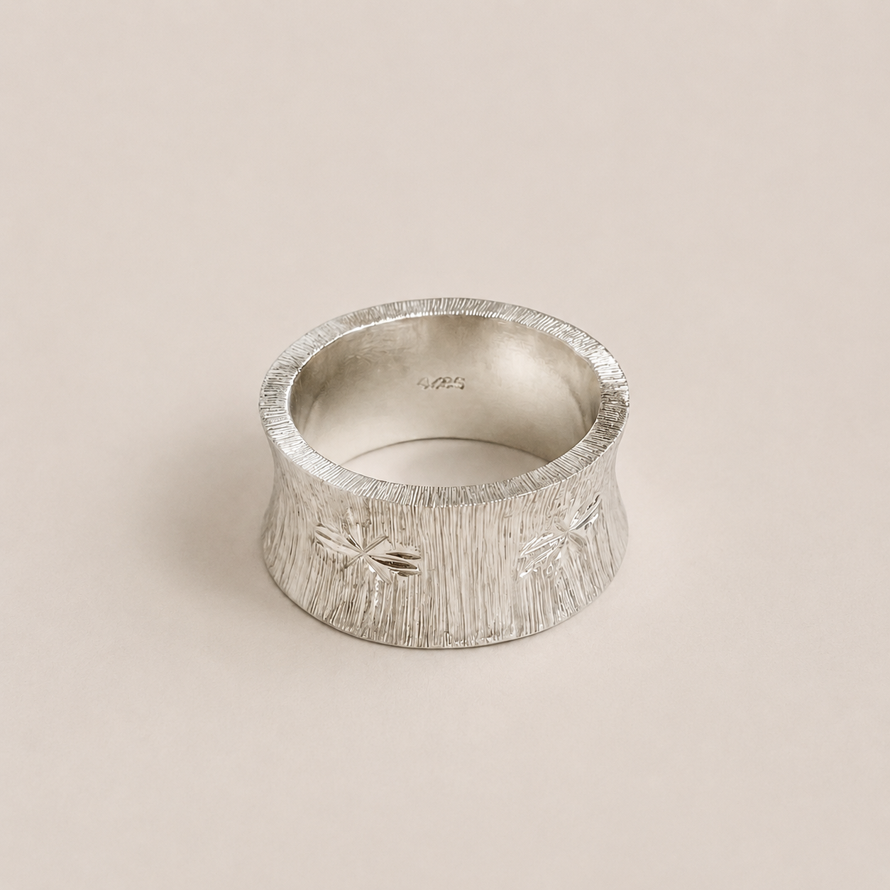 STILL SIGNAL — Textured Silver Architectural Band Ring