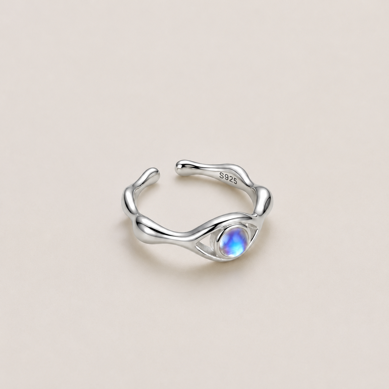 MOON GAZE — Moonstone Curved Silver Open Ring