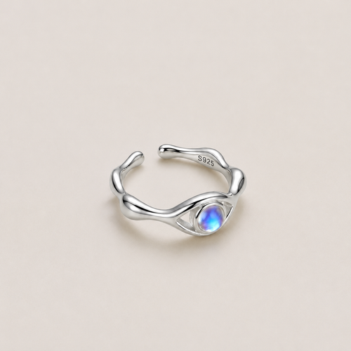 MOON GAZE — Moonstone Curved Silver Open Ring