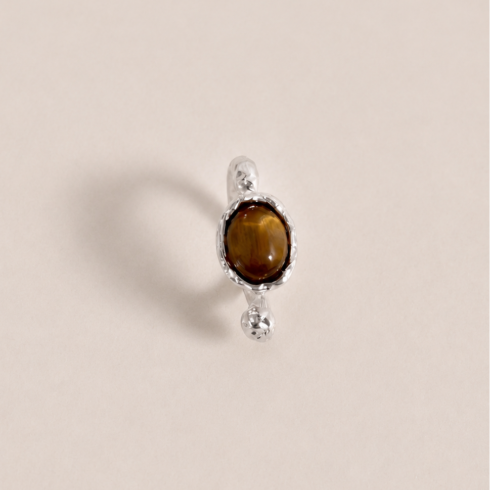 VEIN TRACE — Tiger’s Eye Hammered Silver Open Ring