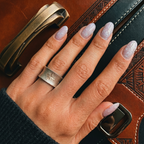 model wearing STILL SIGNAL — Textured Silver Band Ring