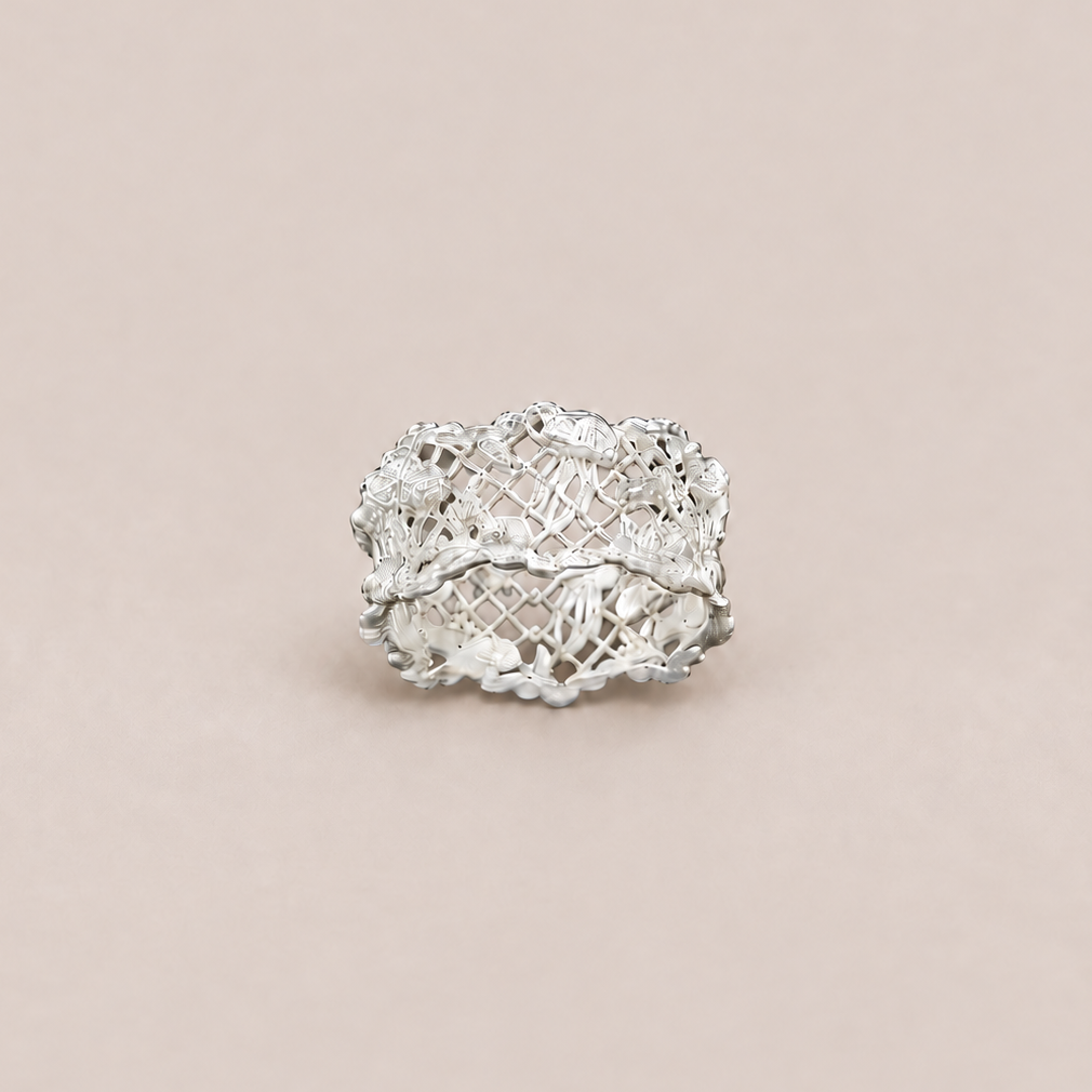 Intricate openwork and marine details on a 925 sterling silver ring
