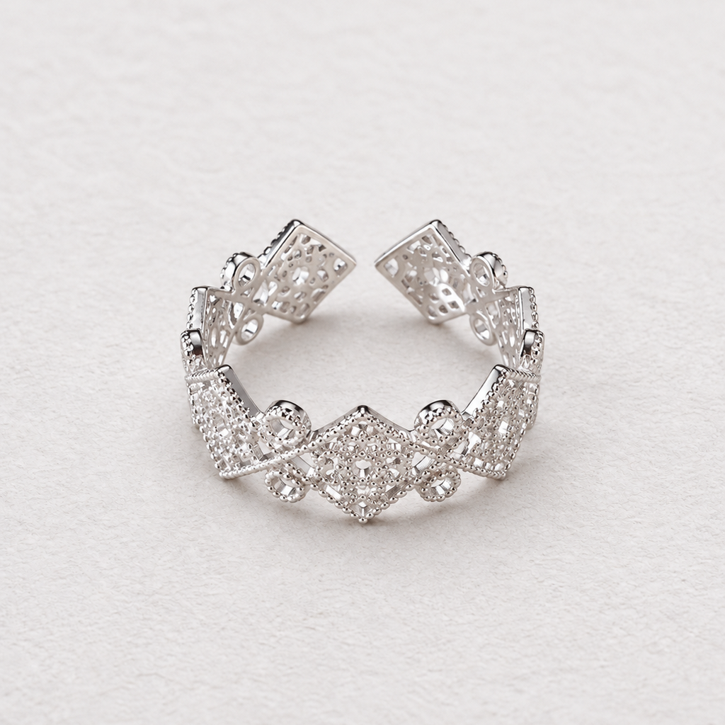 LATTICE VEIL geometric sterling silver openwork ring