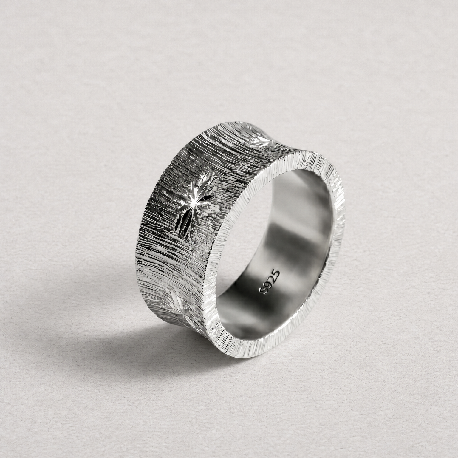 STILL SIGNAL — Textured Silver Architectural Band Ring